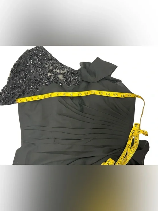 One Shoulder Mother of the Bride Formal Mermaid Dress Black Satin Wedding Guest - Picture 11 of 11